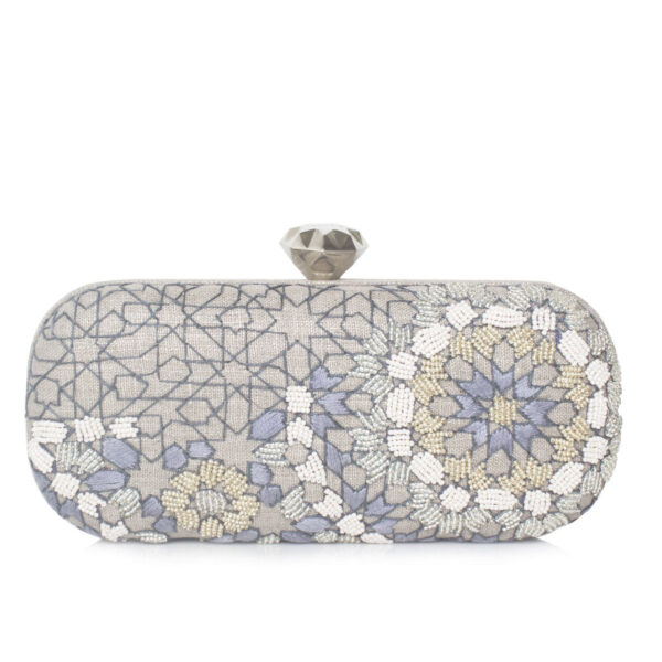 ARABESQUE SILVER BIG BOX CLUTCH