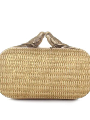 BIRDS GOLD STRAW BOX CLUTCH