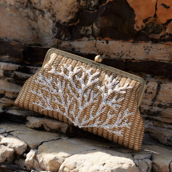 CORAL GOLD STRAW CLASSIC BAG