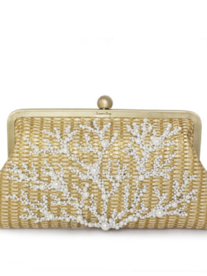CORAL GOLD STRAW CLASSIC BAG
