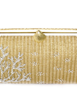 CORAL GOLD STRAW GRACE CLUTCH