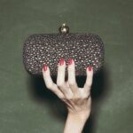 POMEGRANATE ON MORNING DEW BOX CLUTCH