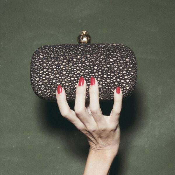 POMEGRANATE ON MORNING DEW BOX CLUTCH