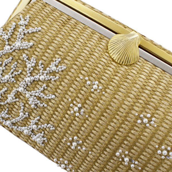 CORAL GOLD STRAW GRACE CLUTCH