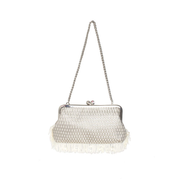 PEARL FRINGES MARQUISE SILVER HOLD ME BAG